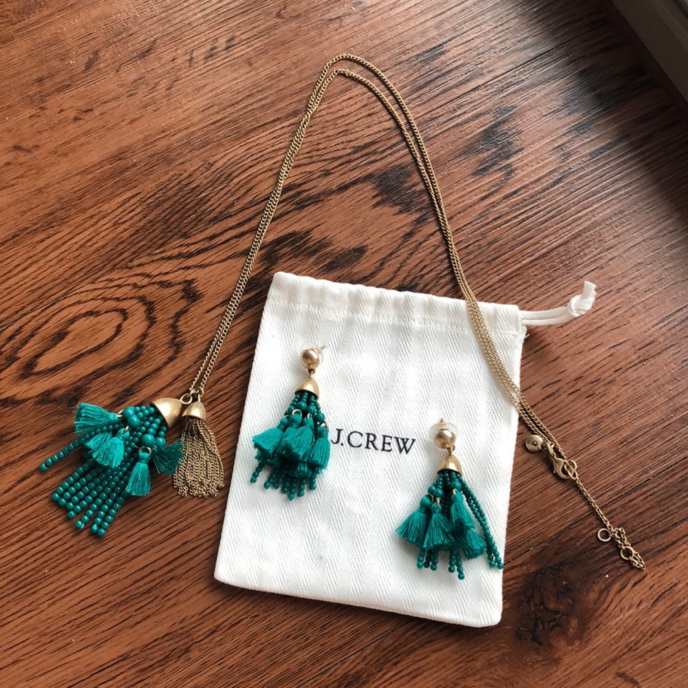 J. Crew tassel earrings and necklace